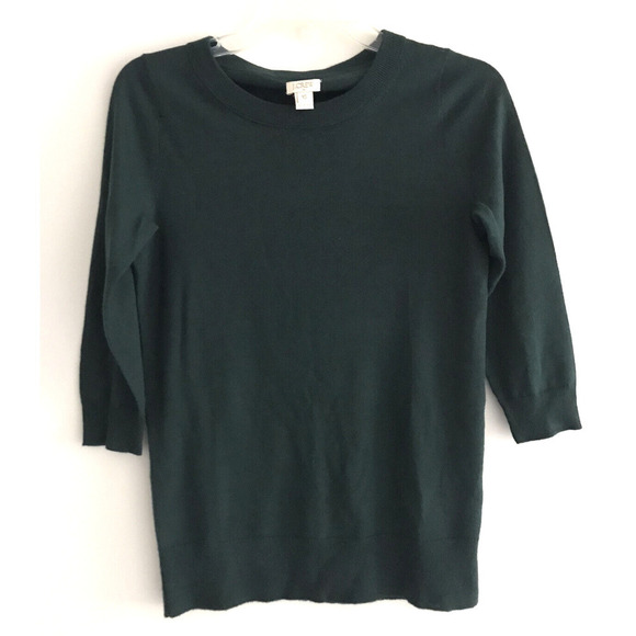 J. Crew | Women's 3/4 Sleeve Crew Neck Pullover Wool Tee Size XS Green - Picture 2 of 9
